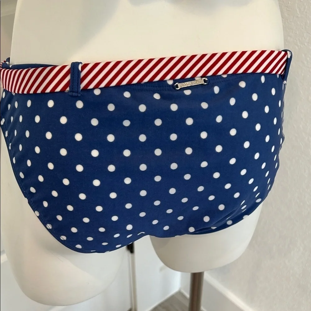 Anne Cole Blue Polka Dot Swimsuit with Red Accents
